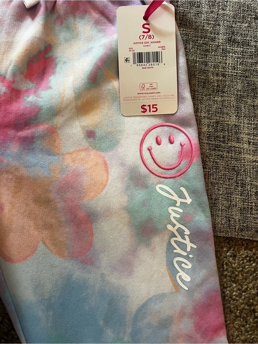 Justice Girls S 7/8 EDF Floral Jogger Sweatpants Pastel NWT